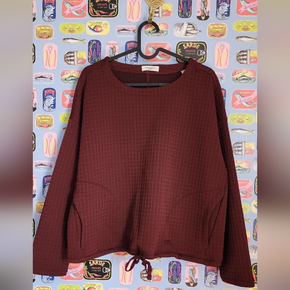 Max Studio Burgundy Textured Sweatshirt